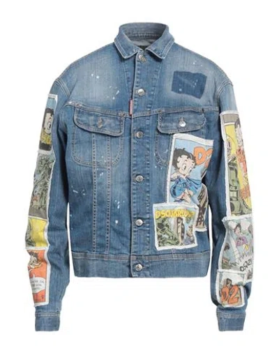 Dsquared2 Betty Boop Man Denim Outerwear Blue Size L Cotton, Elastane