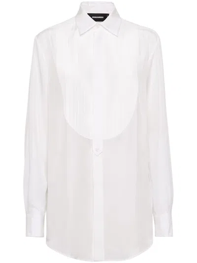 Dsquared2 Logo Embroidered Long-sleeved Shirt In White