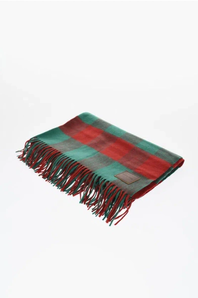 Dsquared2 Bicolor Checked Cashmere Scarf With Fringes In Multi
