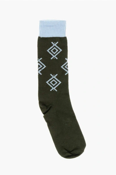 Dsquared2 Long Cotton Socks With Contrast Details In Gray