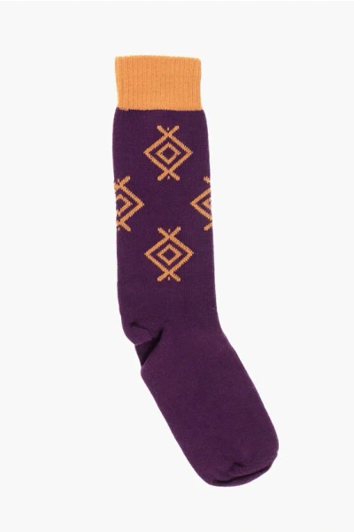 Dsquared2 Bicolor Long Cotton Socks In Purple