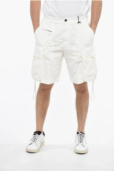 Dsquared2 Big Elastic Cargo Shorts With Drawstrings In White