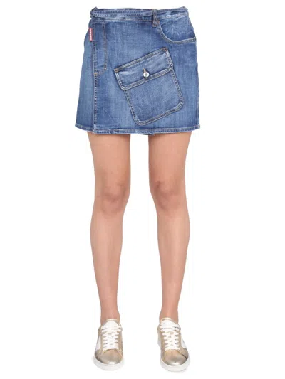 Dsquared2 Big Pocket Mini Skirt In Blue