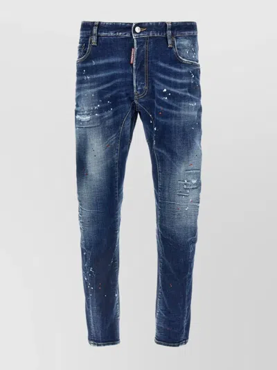 Dsquared2 Biker Style Distressed Faded Jeans In Blue