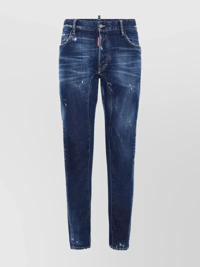 Dsquared2 Biker Style Distressed Washed Denim In Blue