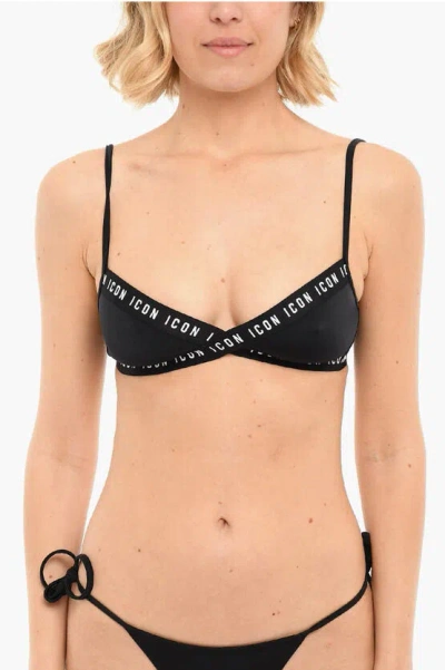 Dsquared2 Bikini Bra Icon With Logoed Band In Black
