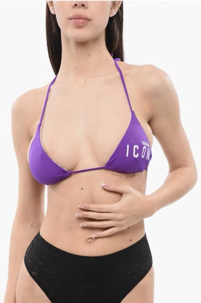 Dsquared2 Bikini Top With Printed Logo In Purple