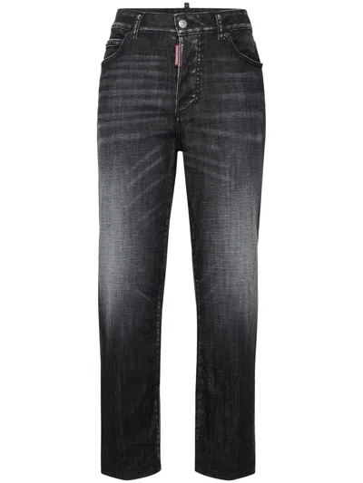 DSQUARED2 BLACK 5 POCKETS FADED STRAIGHT-LEG JEANS