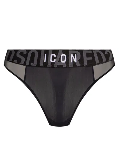 Dsquared2 Icon Mesh-panel Thong In Black
