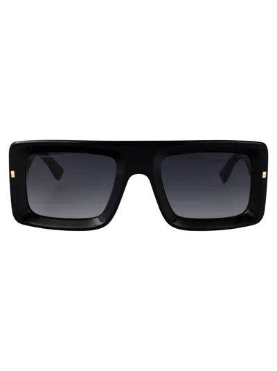 Dsquared2 Black Acetate Rectangle Sunglasses In Red