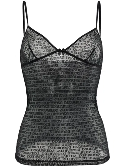 Dsquared2 Logo-jacquard Mesh Top In Blue