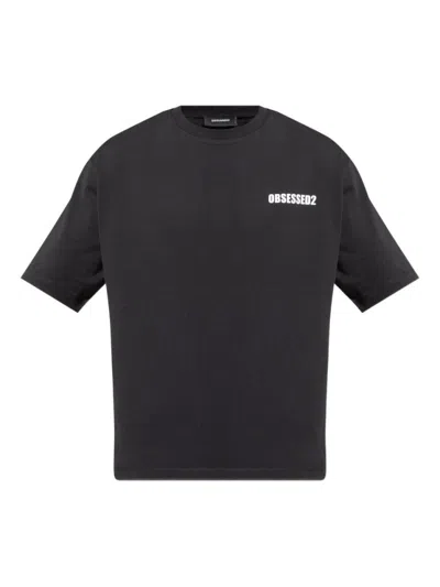 DSQUARED2 BLACK AND WHITE PRINT COTTON T-SHIRT