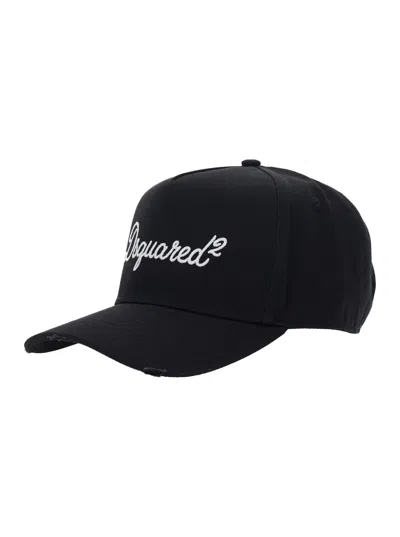 Dsquared2 Black Baseball Cap With Logo Lettering On The Front In Cotton Man