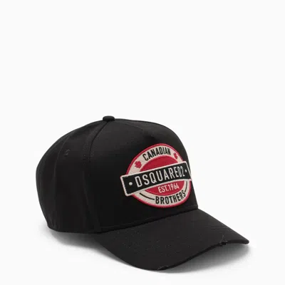 DSQUARED2 BLACK BASEBALL CAP WITH LOGO PATCH