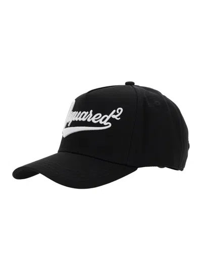 DSQUARED2 BLACK BASEBALL CAP WITH MAXI LOGO LETTERING ON THE FRONT