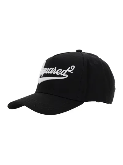 Dsquared2 Black Baseball Cap With Maxi Logo Lettering On The Front In Cotton Man In Multicolor