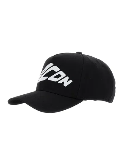 Dsquared2 Black Baseball Cap With Maxi Print On The Front And Logo Lettering On The Rear In Cotton M In Multicolor