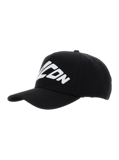 DSQUARED2 BLACK BASEBALL CAP WITH MAXI PRINT