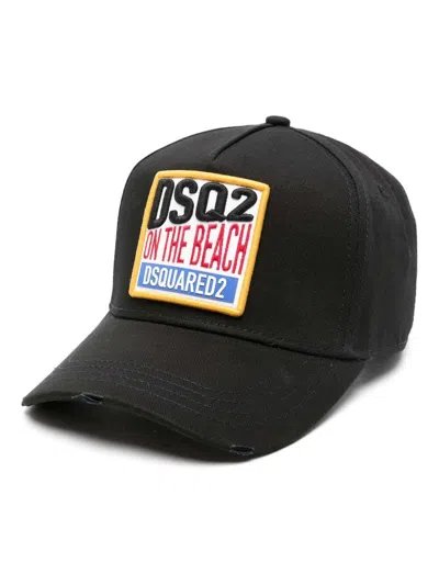 Dsquared2 Black Baseball Hat With Dsq2 On The Beach Patch