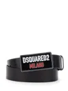 Dsquared2 Black Belt With Logo Plaque On The Front In Leather Man In Black