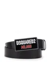 Dsquared2 Black Belt With Logo Plaque On The Front In Leather Man In Black