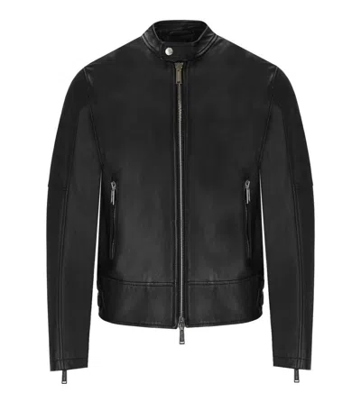 Dsquared2 Black Biker Jacket With Mandarin Collar And Waist Straps