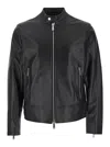 Dsquared2 Men Black Biker Jacket With Mandarin Collar And Waist Straps In Leather Man In Black