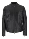 DSQUARED2 DSQUARED2 BLACK BIKER JACKET WITH MANDARIN COLLAR AND WAIST STRAPS IN LEATHER MAN