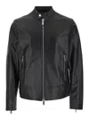Dsquared2 Black Biker Jacket With Mandarin Collar And Waist Straps In Leather Man