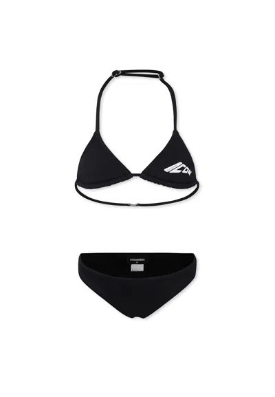 Dsquared2 Kids' Black Bikini For Girl With Logo