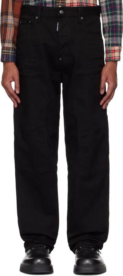 Dsquared2 Black 'black Bull' Loose Carpenter Jeans In 900 Black