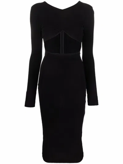 DSQUARED2 BLACK BLACK CUT-OUT PENCIL MIDI DRESS