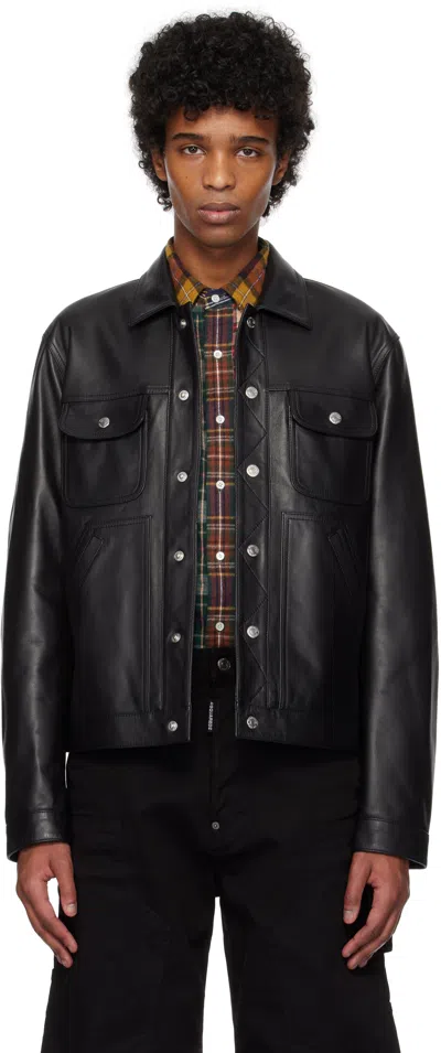 DSQUARED2 BLACK BOXY JEAN LEATHER JACKET