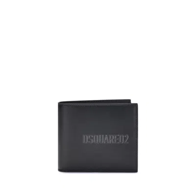 Dsquared2 Black Calf Leather Bos Taurus Wallet In Pink