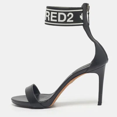 Pre-owned Dsquared2 Black Canvas And Leather Gothic Ankle Strap Sandals Size 39