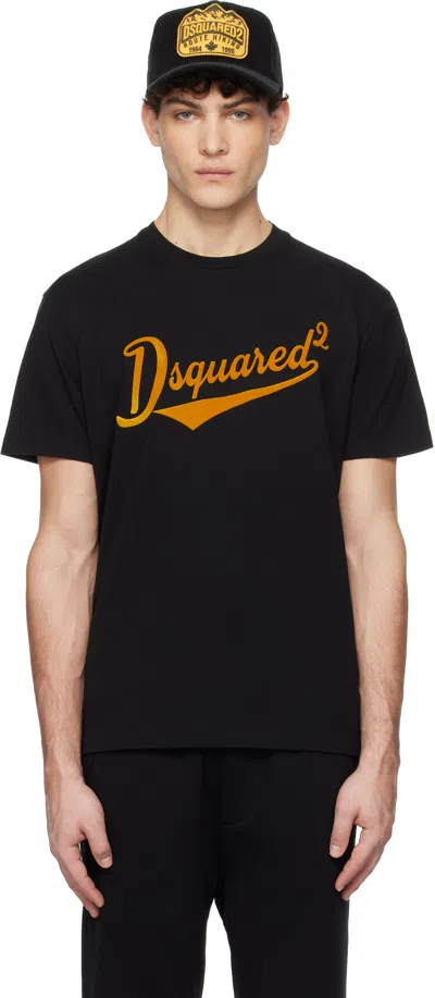 DSQUARED2 BLACK COOL FIT VELVET LOGO T-SHIRT