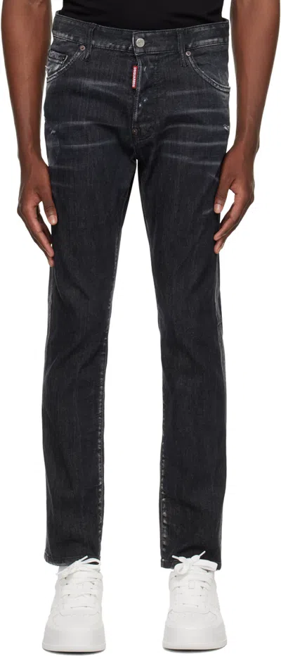 Dsquared2 Slim Black Washed Jeans With Distressed Details Men In Blue