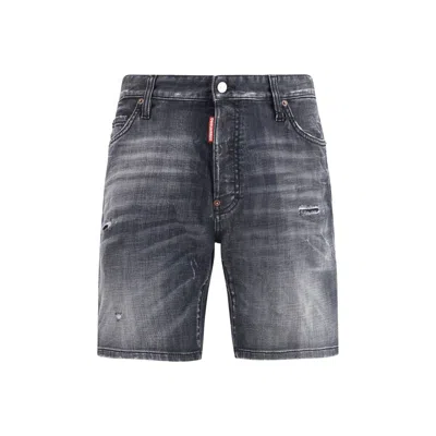 Dsquared2 Black Cotton Bermuda Shorts In Multi