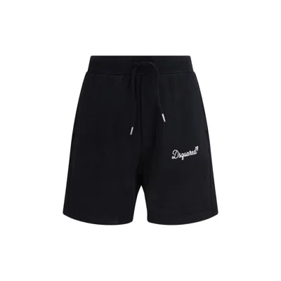 Dsquared2 Men Embroidered Logo Cotton Shorts In Black