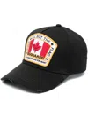 Dsquared2 Black Cotton Cap With Distressed Finish And Icon Motif In Black