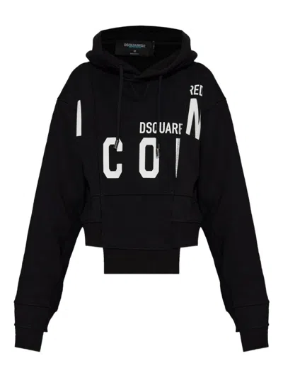 DSQUARED2 BLACK COTTON CROPPED HOODIE