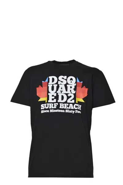 Dsquared2 Black Cotton D2 Surf Beach T-shirt