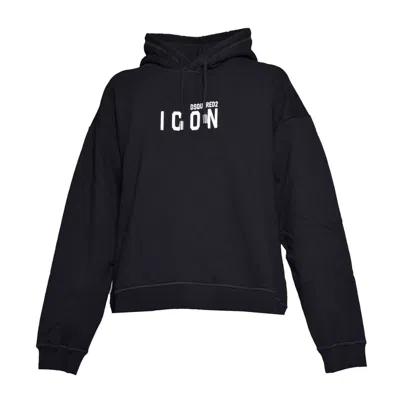 DSQUARED2 BLACK COTTON HOODIE WITH ICONIC LOGO