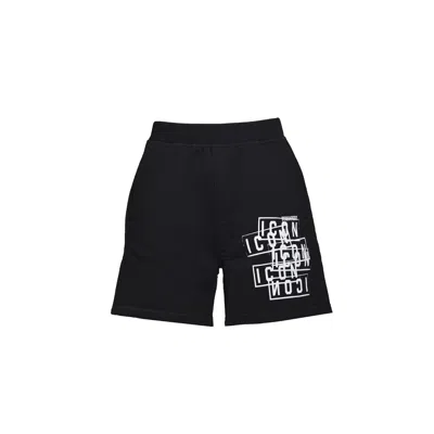 Dsquared2 Black Bermuda Shorts With Icon Logo Print In Cotton Man
