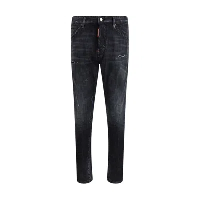 Dsquared2 Stretch Denim Sexy Twist Jeans With Paint Effect Details 17c In Black