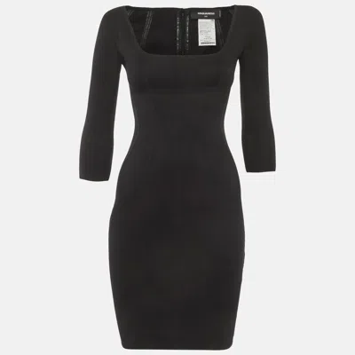 Dsquared2 Black Cotton Knit Scoop Neck Mini Dress
