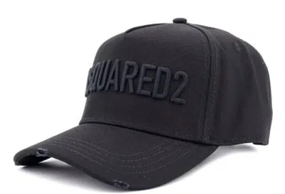 Dsquared2 Black Cotton Logo Patch Hat In Metallic