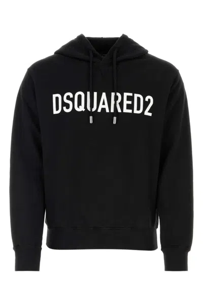 DSQUARED2 BLACK LOGO PRINT HOODIE