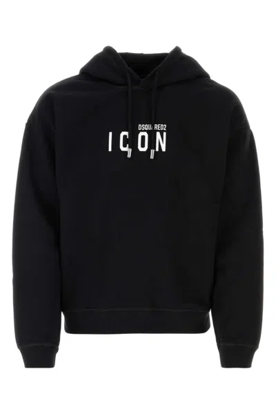 DSQUARED2 BLACK LOGO PRINT HOODIE