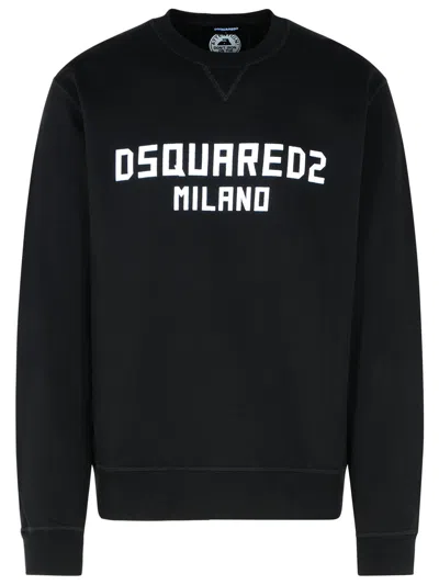 Dsquared2 Cotton Sweatshirt With Contrasting Logo Print In Black